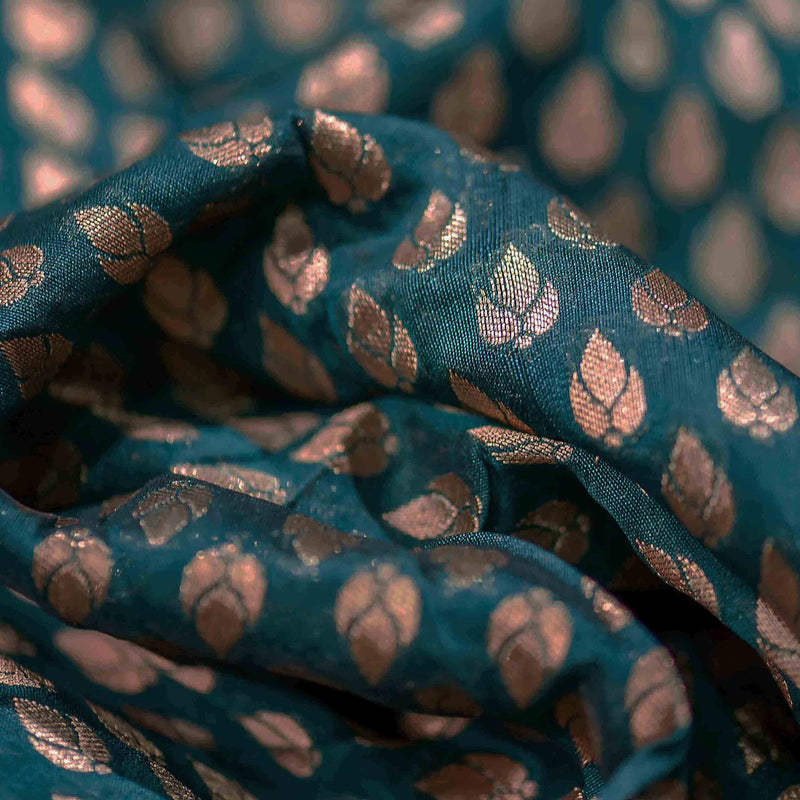 Green Leaf Pattern Banarasi Fabric