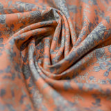 Orange Floral Pattern Screen Printed Cotton Fabric
