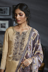 Habutai Silk Embroidered Suit with Velvet Dupatta