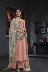 Habutai Silk Embroidered Suit with Velvet Dupatta