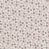 White and Grey Small Floral Screen Printed Cotton Fabric