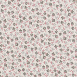 White and Grey Small Floral Screen Printed Cotton Fabric