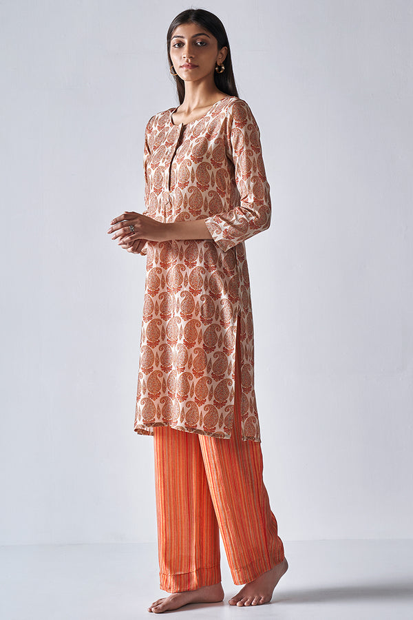 At Ease Beige Paisely Bemberg Silk Coord Set