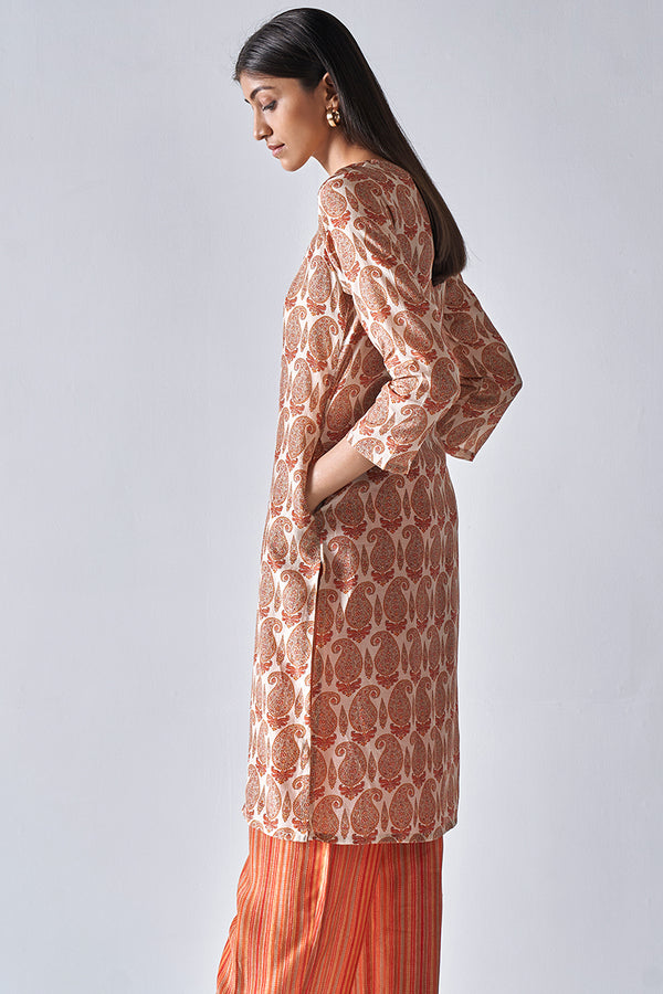 At Ease Beige Paisely Bemberg Silk Coord Set