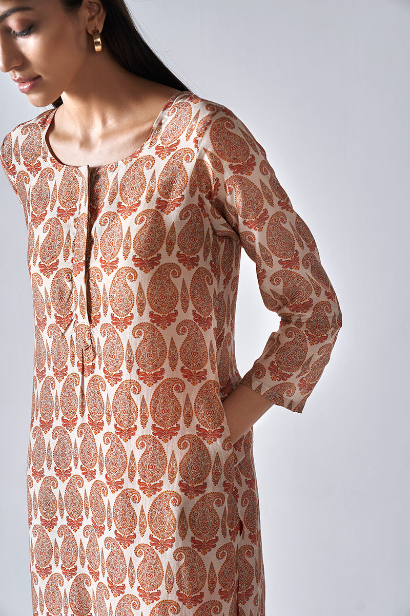 At Ease Beige Paisely Bemberg Silk Coord Set