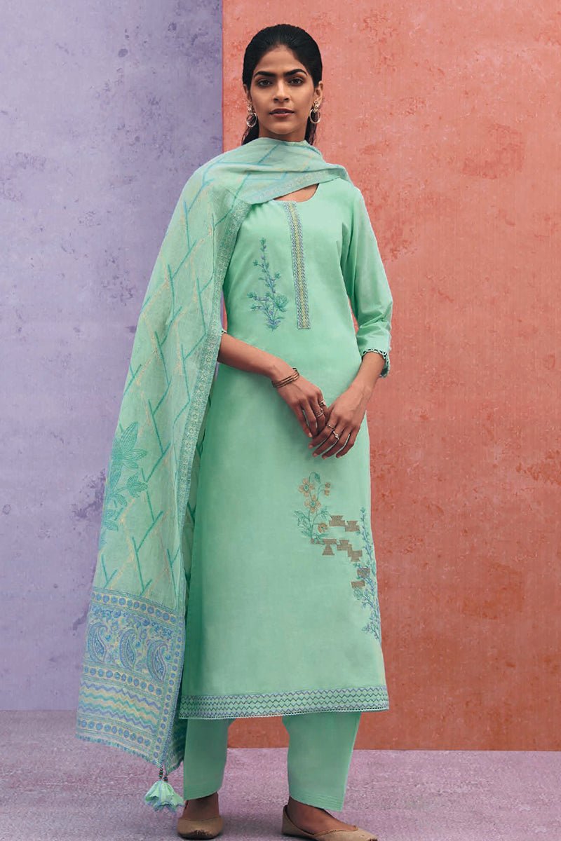 Rama Premium Cotton Embroidered Suit with Woven Dupatta