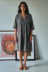 Grey and Charcoal Dual Tone Woven Cotton Dress