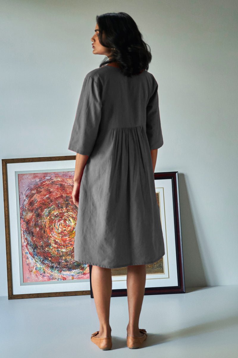 Grey and Charcoal Dual Tone Woven Cotton Dress