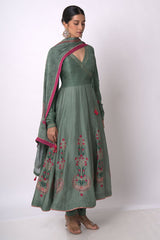 Aspen Green Raw Silk Anarkali Salwar Suit