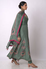 Aspen Green Raw Silk Anarkali Salwar Suit